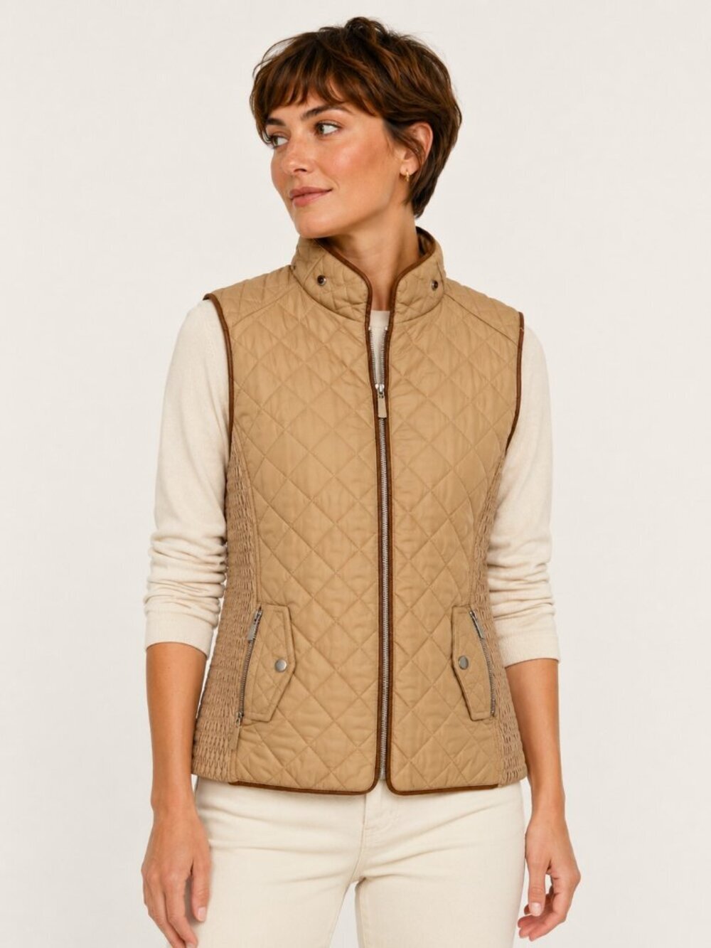 Rock Revolution Tan Quilted Faux Fur Lined Zip Vest